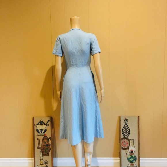 Vintage 1940’s Light Blue Linen Day Dress - Picture 5 of 6